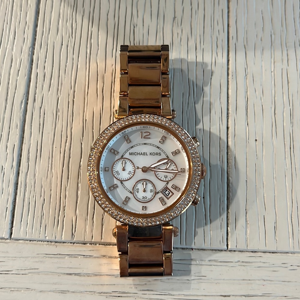 Michael Kors Parker Blush and Rose Gold-Tone Stainless Steel Bracelet Watch